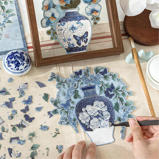 ENWEI 3 Chiếc [Dòng Giấc Mơ Sứ Hoa] Miếng Dán Phong Cảnh Cực Lớn 3D Chống Thấm Nước Sứ Xanh Lan Celadon Cổ Điển Để Viết Nhật Ký Trang Trí Người Lập Kế Hoạch