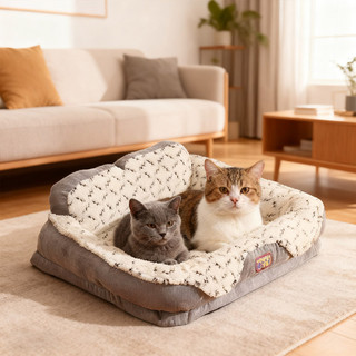 Giường cho mèo - Giường cho thú cưng sang trọng ấm áp, Giường Sofa chỉnh hình chó Sherpa, Tổ thú cưng chống trượt có nắp đậy có thể tháo rời cho chó lớn nhỏ Mèo con