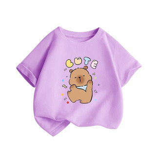 cậu bé100% Cotton  thời trang giản dị  Áo thun ngắn tay mềm mại thoải mái thoáng khí, áo capybara cho bé Unisex