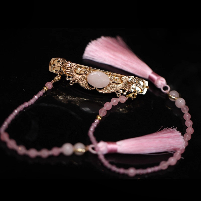 Mauropoli - Kẹp Tóc Tua Rua Đỏ Mặt Ngựa Cổ Điển Cho Hanfu Thời Chiến Quốc