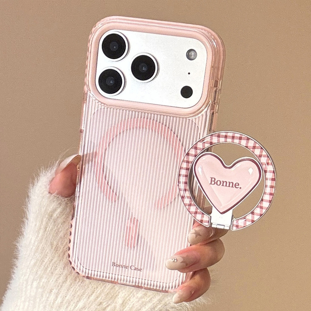 Sọc Nâu Hồng Thích Hợp Cho apple 17 Vỏ Điện Thoại 15 Giá Đỡ Từ Tính Tình Yêu Cho iPhone16promax Chống Sốc 14 Mềm