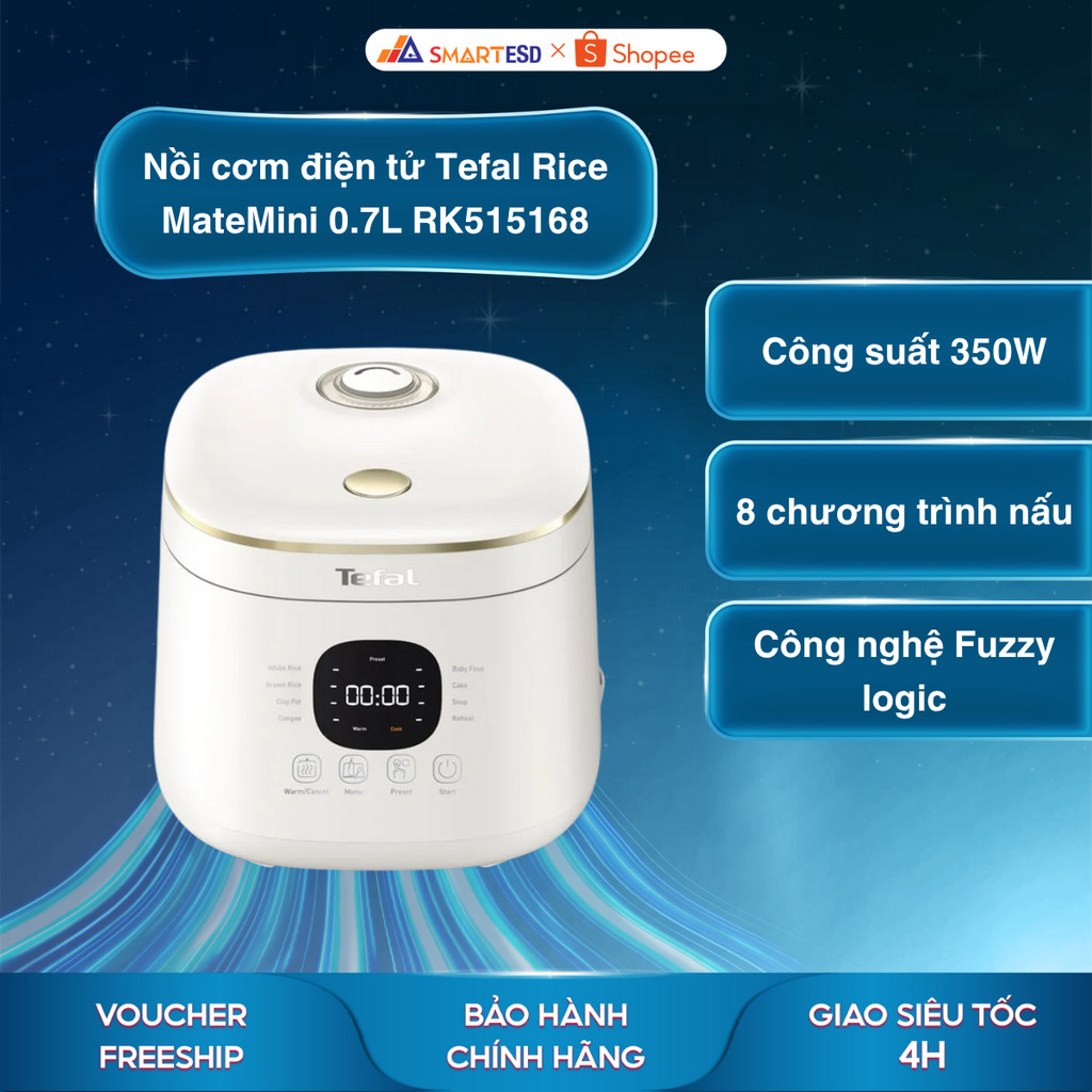 Nồi cơm điện tử Tefal Rice Mate Mini 0.7L RK515168 - Nhỏ gọn - Bảo hành chính hãng 24 tháng