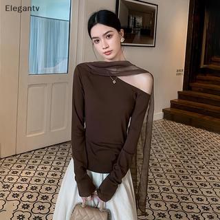 EGN Áo thun dài tay hở vai kiểu Pháp dành cho nữ N
