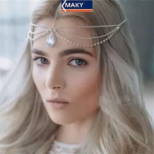 MAKY Crystal Forehead Nelace Women Crystal sel Hair Chain Tiara Water Drop Hair VN