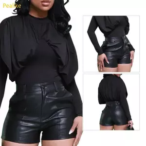Quần short da PU nữ Pealike có túi nâng hông để mặc thường ngày và dự tiệc