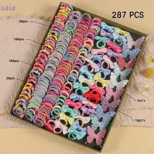 SAIA 234 / 287 / 718 / 974 Bộ Phụ Kiện Tóc Bé Gái, Cao Su Co Giãn Hoa Phong Cách Kẹp Tóc Bướm, Dây Nhiều Màu Trang Trí Tóc Trẻ Em Dây Buộc Tóc Bộ Quà Tặng Tặng Tặng Tặng