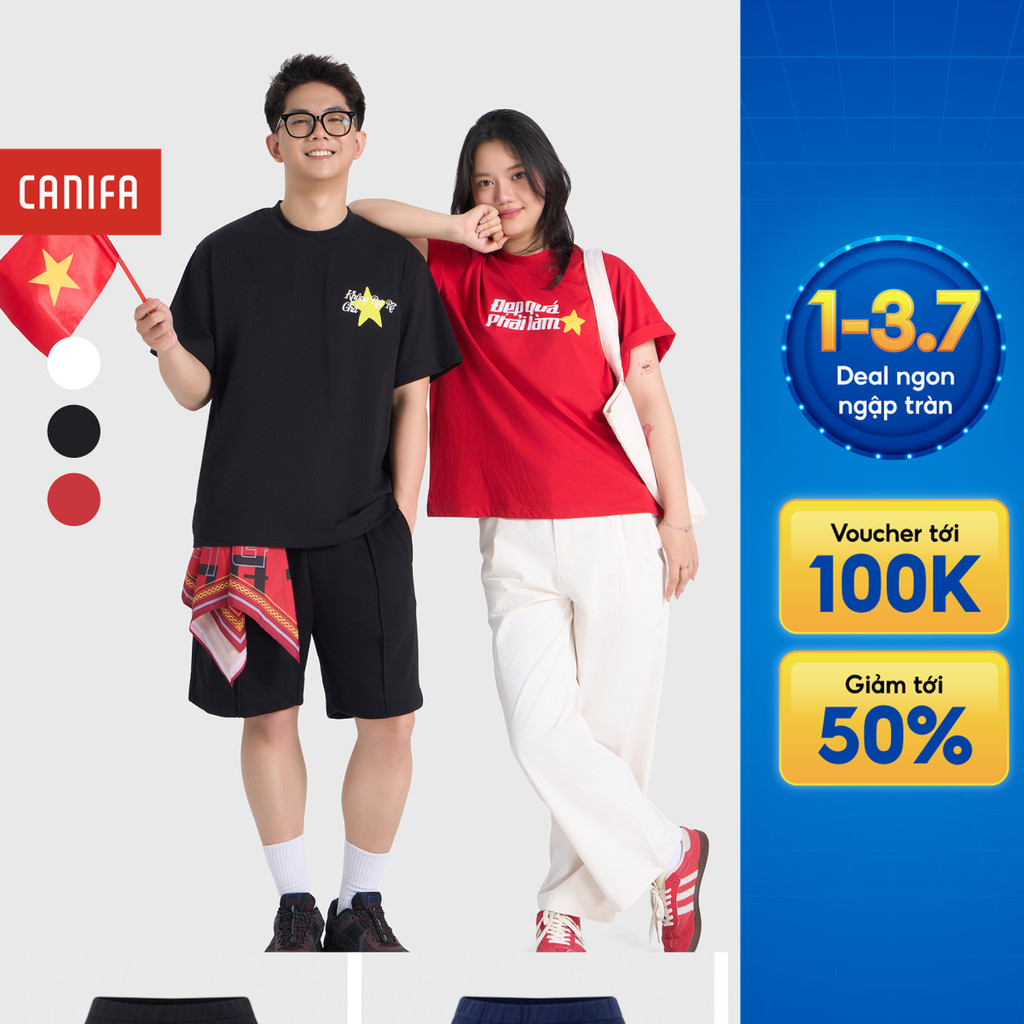 Áo phông unisex người lớn CANIFA S cộc tay cổ tròn form rộng họa tiết hình ngôi sao 5TS26S021