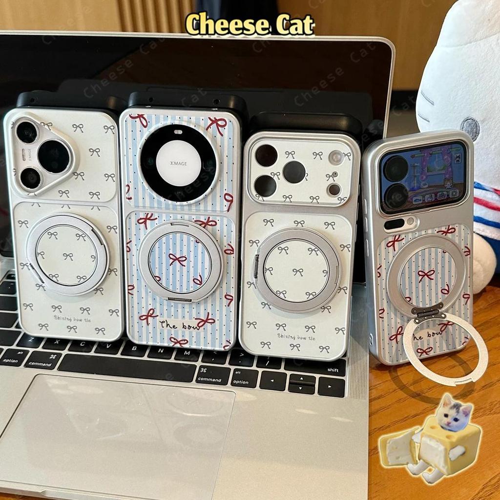 Kim Loại Xoay Đứng Nơ Sọc Xanh Ốp Lưng Điện Thoại iPhone Xs 11 12 13 14 15 16 17 Pro Max XR