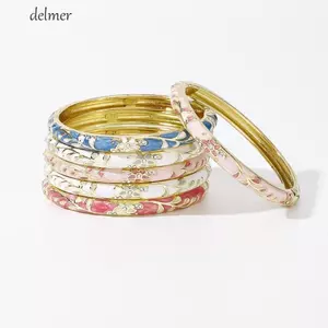 DELMER Vintage Cloisonne Lắc Tay, Vòng Hoa Truyền Thống, Vintage Men Cổ Điển Dân Tộc Nữ Tay Vòng Tay Bé Gái