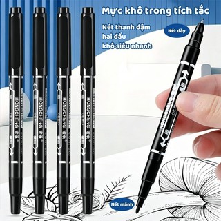 Bút Lông Dầu 2 Đầu Mực Đen/Đỏ Bút Đánh Dấu, Nước Siêu Nhanh Khô Tranh Vẽ Mỹ Thuật Cao Cấp