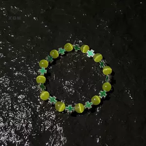 Vòng tay đính cườm chữ thập thời trang dành cho nam giới Ins Style Cat 's Eye Stone Cặp đôi Vòng tay [Mina]