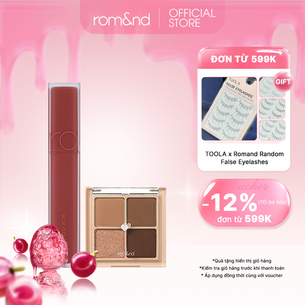 Combo Bảng màu mắt Romand Better Than Eyes 6.5g + Son kem siêu lì Romand Blur Fudge Tint 5g