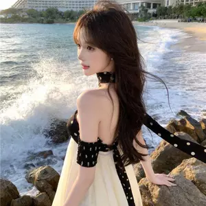 Đầm một vai chấm bi ngọt ngào kiểu Pháp dành cho nữ Phong cách mới Phong cách kỳ nghỉ Ống nhẹ nhàng Top eo hẹp Váy mỏng hơn