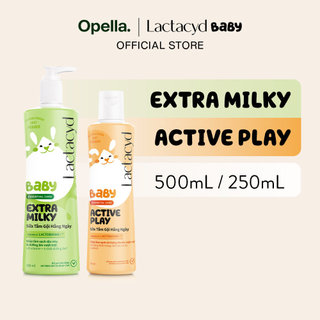Bộ 1 Sữa Tắm Gội Trẻ em Lactacyd Baby Extra Milky 500ml +1 Lactacyd Baby Active Play 250ml