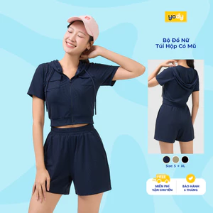 Set đồ nữ YODY bộ đồ áo croptop quần short, phối túi hộp, có mũ, vải mát mềm mịn co giãn WCST25S063