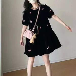 Đầm thời trang nơ cao cấp cho chị béo mùa hè Nữ phong cách mong muốn tinh khiết hơn Nhìn Plus Size Đầm hợp thời trang