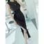 Váy không tay cổ tròn xếp ly mùa hè mở bên hông hẹp xẻ tà tà Slim-Fit S