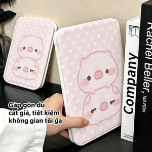 Gương gập trang điểm hai chú heo hồng nền chấm bi siêu dễ thương dùng hàng ngày