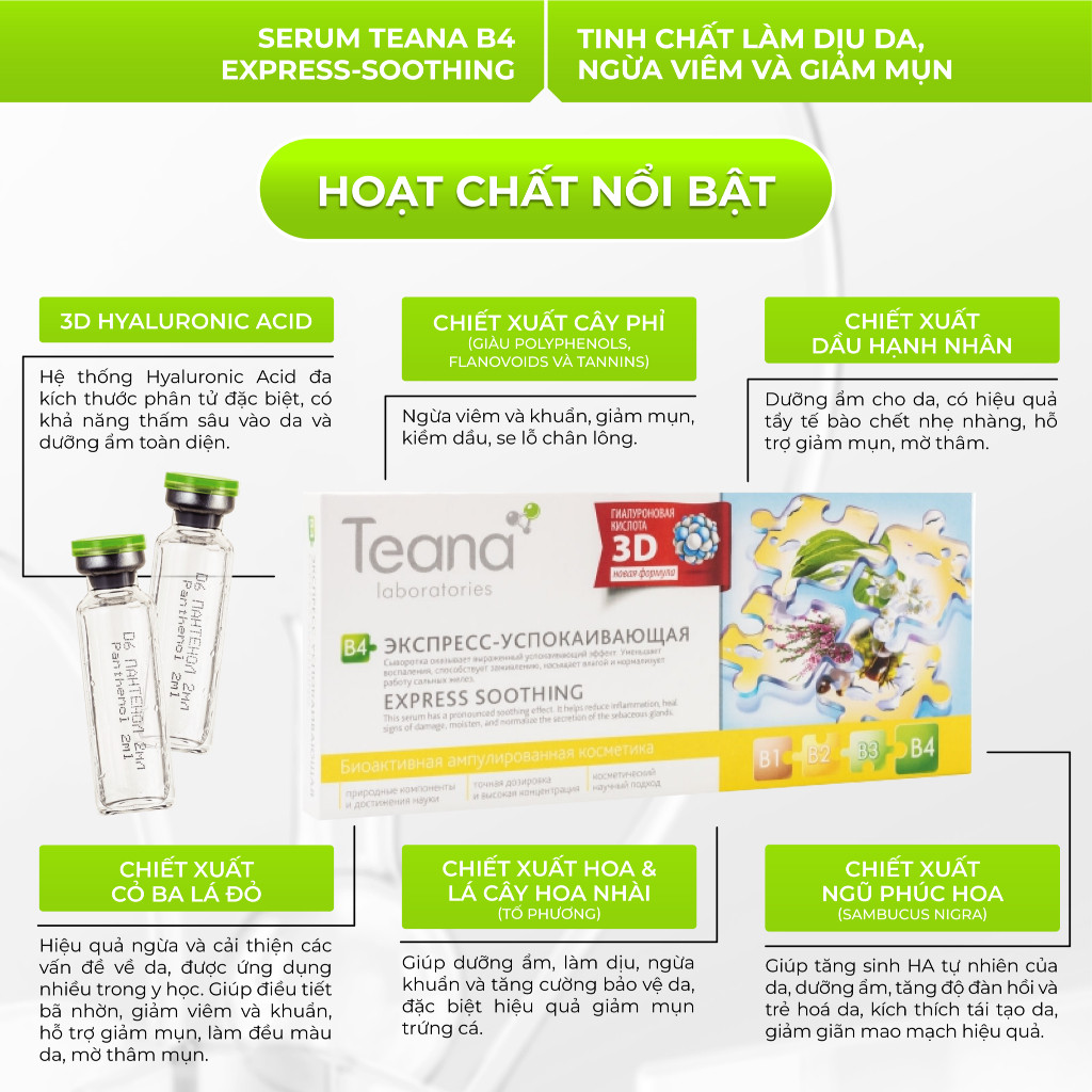 Serum Teana B4 Express-Soothing làm dịu da, ngừa viêm và giảm mụn 10ml/20ml