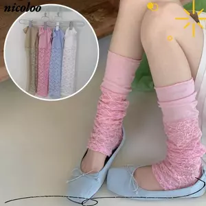 NICOLOO Hoa Ren Chân Ấm Áp, Thoáng Khí Thoải Mái Phong Cách Retro Vớ Bắp Chân, Hoa Ren Sheer Lưới Mở Gót Tất Nữ