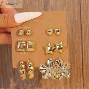 EDIWANY 6 Đôi Bông Tai Tòn Ten, Bông Tai Mặt Dây Chuyền Vàng Bohemian, Sao Biển Trái Tim Vỏ Tai Trang Sức