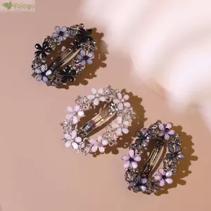 Kẹp tóc lò xo pha lê YOLOGO, Kẹp tóc hoa hình bầu dục thiết kế đơn giản Hàn Quốc, Kim cương giả thời trang sang trọng Giá đỡ đuôi ngựa thông thường cho phụ nữ Phụ kiện tóc cho phụ nữ
