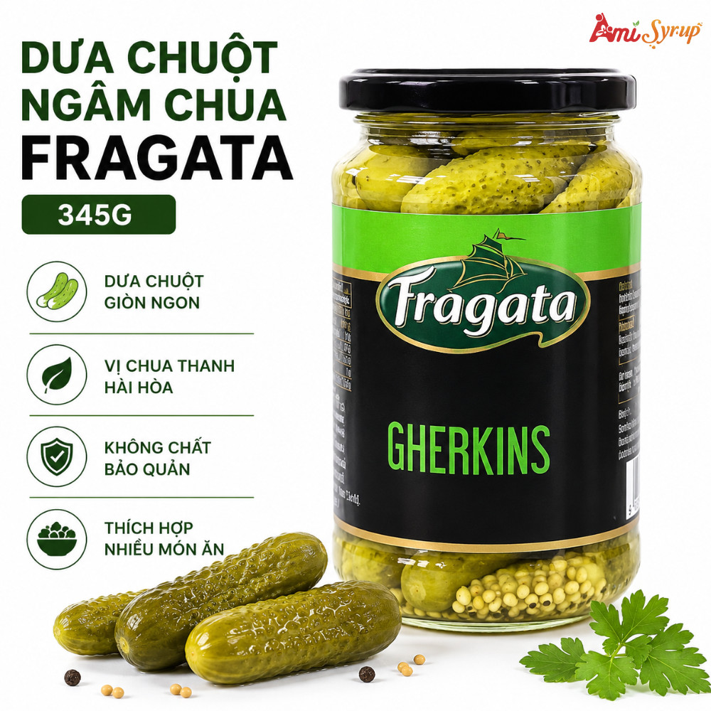 Dưa Chuột Ngâm Chua Fragata 345g Dưa Leo Giòn Ngon, Chua Thanh Chuẩn Vị Châu Âu