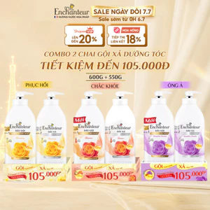 Combo Dầu gội Enchanteur dưỡng tóc mượt thơm lâu 600g và Dầu xả Phục Hồi Sức Sống 550g