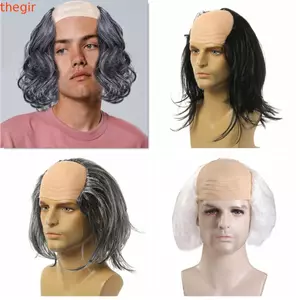 THEGIRL8B Ông Già Tóc Giả Hói, Tóc Giả Xoăn Thẳng Ngộ nghĩnh Hói Tóc Giả, Đảng Cosplay Lông Tơ Giả Mềm Mại Halloween Balding Tóc Giả Hóa Trang