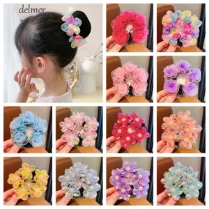 DELMER Trẻ Em Bun Net, Lưới Ngọc Trai Hoa Lưới Tóc, Scrunchies Ngọt Ngào Phong Cách Hàn Quốc Đuôi Ngựa Kẹp Ba Lê Bun Snood Múa Ba Lê