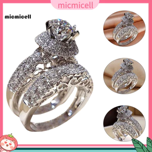 MIC _ 1 Cặp Nhẫn Cặp Đôi Sáng Bóng Cubic Zirconia Trang Sức Mạ Điện Tinh Tế Nhẫn Cho Đám Cưới