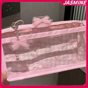 JASMINE Nơ Ngọt Dây Kéo Trong Suốt Hộp Đựng Bút Chì Sinh Viên Văn Phòng Phẩm Túi Bảo Quản Dung Tích Lớn Túi Trang Điểm Hoạt Hình Dây Kéo Bút Túi JASMINE