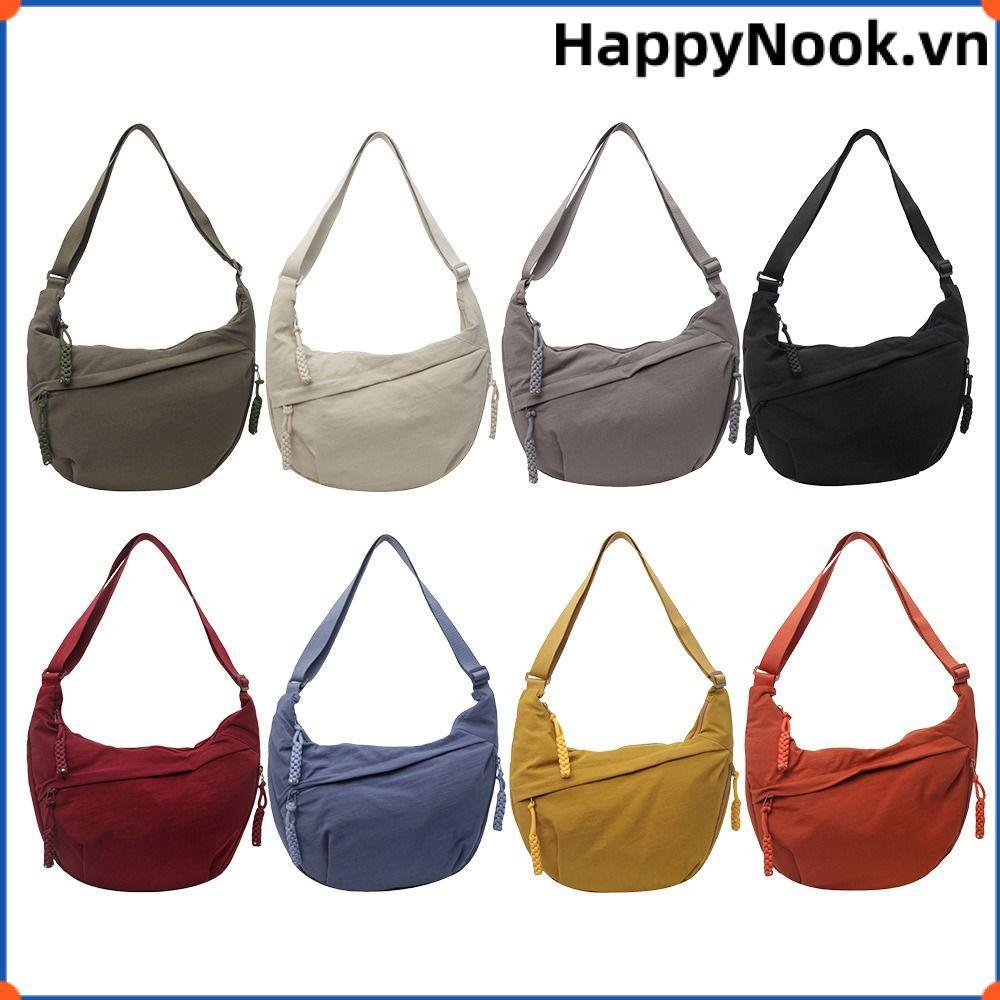 Túi Đeo Vai HAPPYNOOK, Túi Đeo Ngang Nhẹ Dung Tích Lớn, Đa Năng Hàn Quốc Đơn Giản Màu Trơn Canvas Thể Thao Hobos Túi Nữ
