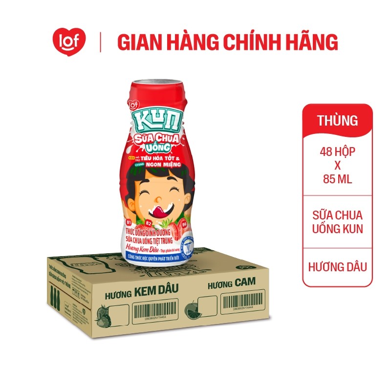 Sữa chua uống KUN vị kem dâu thùng 48 chai x 85ml