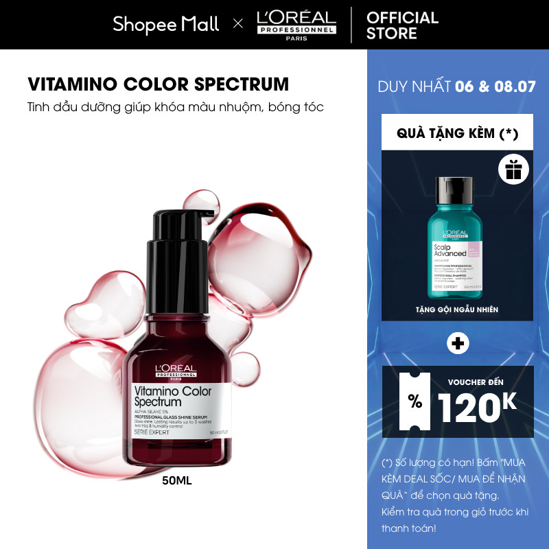 Serum dưỡng tóc khóa bóng chuyên nghiệp giúp bóng tóc tức thì L'Oréal Professionnel Vitamino Color Spectrum 50ml