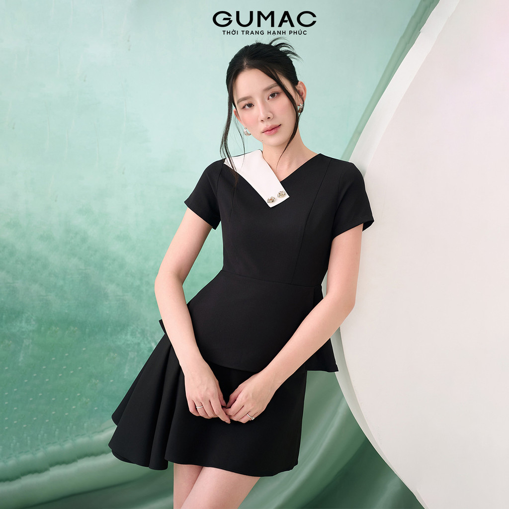 Set Lẻ Áo Peplum Nữ GUMAC Dáng Xòe Phối Cổ Cách Điệu AF07046 - Chân Váy Nữ Dáng Xòe Đổ Sườn Trẻ Trung VF07045