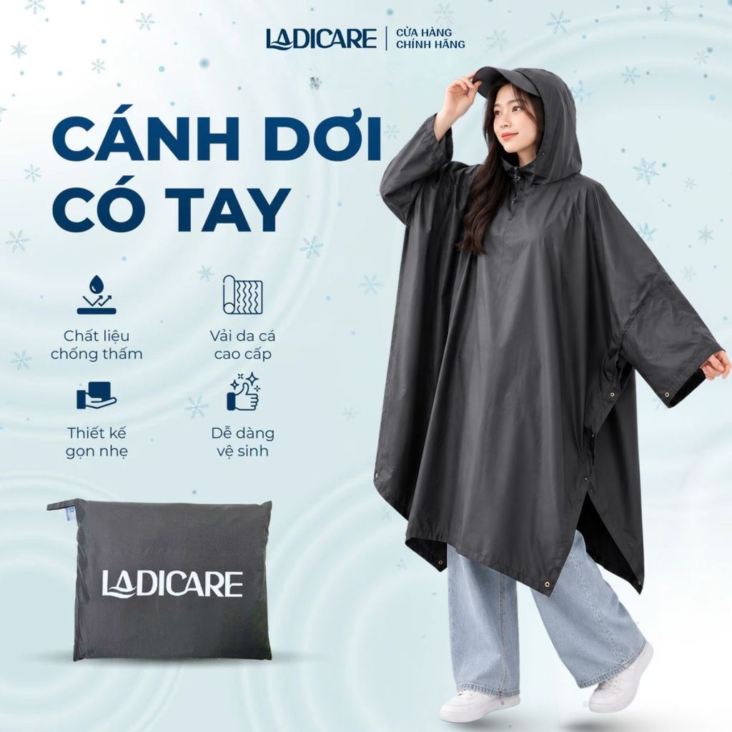 Áo Mưa Cánh Dơi LADICARE Loại Tốt – Chống Thấm Nước Tuyệt Đối, Vải Da Cá Dày, Đẹp Chuẩn Form