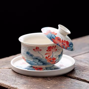 Ổ Cắm Túi Vải Hibiscus Sancai Gaiwan Có Thể Treo Xoay Bát Trà Cao Cấp Đơn Trà Kung Fu Bộ Trà