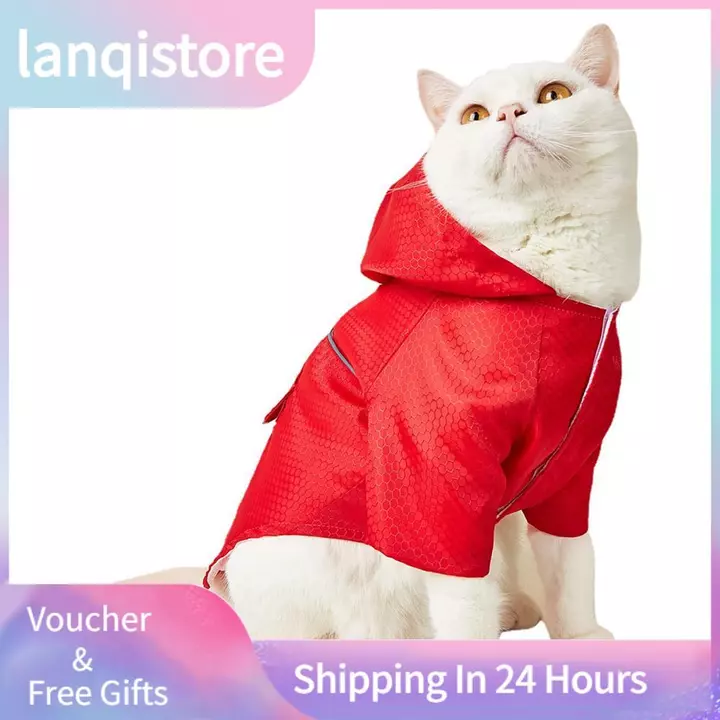 Lanqistore Đồ dùng cho chó Quần áo Vải mềm và vừa khít cho chó con Chó nhỏ Mèo làm bằng polyester Thích hợp cho nhiều giống Áo mưa dành cho thú cưng có dải phản quang (S)