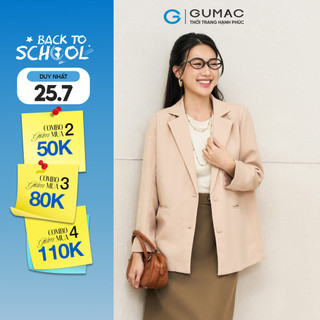 Áo Blazer Nữ GUMAC Dáng Suông Rộng Đính Nút Bọc Cao Cấp LOWF1015
