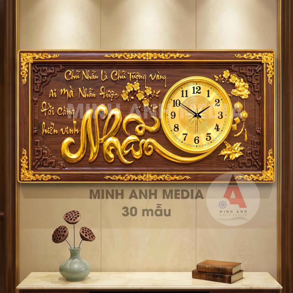 30 Tranh đồng hồ gỗ l MINH ANH MEDIA - Bọc viền vàng dày 13mm - Kim trôi êm ái - bảo hành 12 tháng - chữ nhẫn, cha mẹ,..