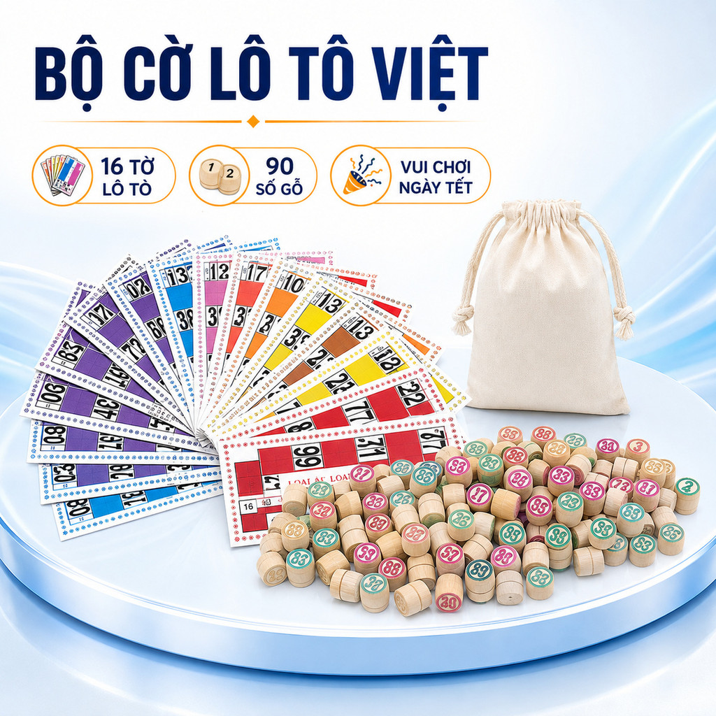 Bộ Đồ Chơi Cờ Lô Tô Giấy Và Gỗ Bingo Lotto Việt Giải Trí Ngày Tết