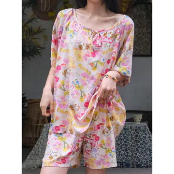 đồ ngủ nữ cute đồ ngủ nữ pyjama Đồ ngủ nữ mùa hè cotton lụa hoạt hình dễ thương tay ngắn đồ mặc nhà bộ đồ đi dạo thiếu nữ ngọt ngào