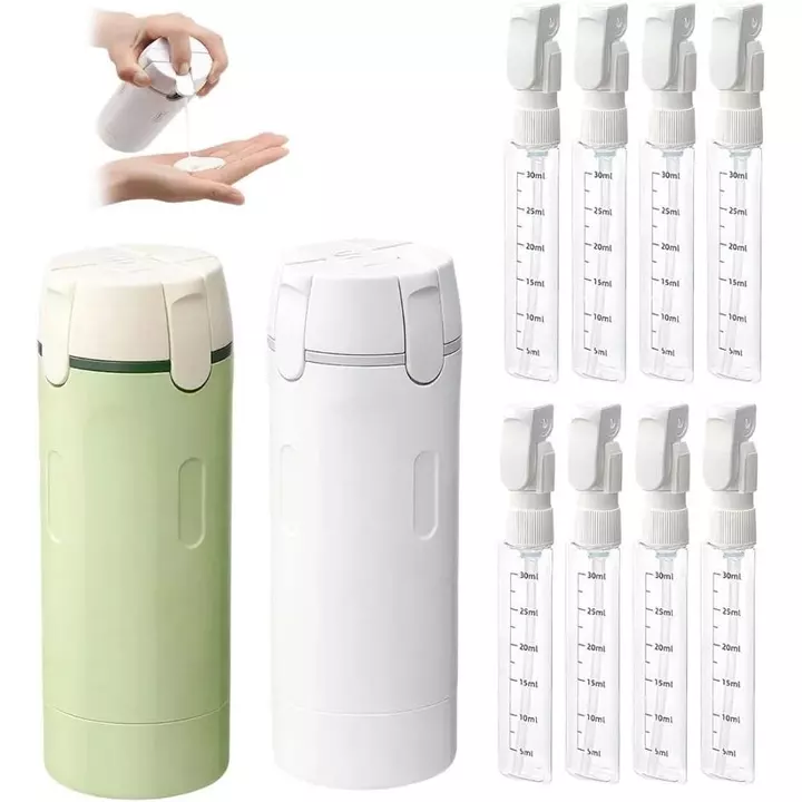 Hộp đựng du lịch 4 trong 1, 4 gói Chai du lịch 30ML cho đồ vệ sinh, Hộp đựng kích thước du lịch chống rò rỉ, Hộp đựng di động cho kem dưỡng da dầu gội (Trắng + Xanh) UBUK