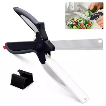 Kéo nhà bếp 2 trong 1 dùng làm thực phẩm – Kéo cắt bằng thép không gỉ & dao cắt nhựa có khóa an toàn | Dao cà chua, Dao cắt rau quả 9.5 "– Kéo nhà bếp dễ sử dụng