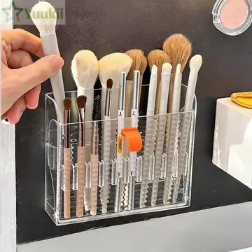 Hộp đựng son môi YUUKII, Hộp đựng son môi treo tường chống bụi có thể gập lại, Hộp đựng cọ trang điểm trong suốt hình chữ nhật nhiều ngăn