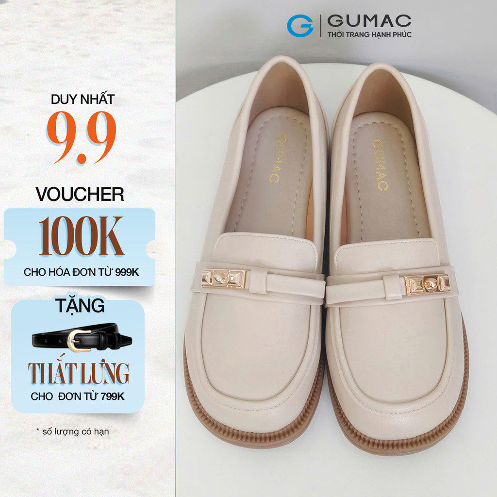 Giày Nữ GUMAC Búp Bê Đế Bệt Mũi Tròn Phối Khóa Dễ Mang Dễ Phối Đồ GF12006