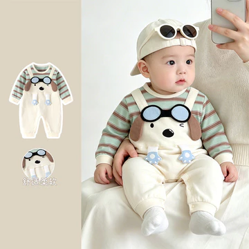 ☁️[Cảm giác đám mây · Cửa hàng bé]❤Lớp A Cotton Phiên Bản Hàn Quốc 66-90cm Kính Áo Liền Quần Cho Chó Quần Áo Bé Đầu Thu Nhỏ Tháng Tuổi Xuân Thu Đi Chơi Quần Áo Bé Trai Quần Áo Mùa Thu Quần Áo Liền Quầ
