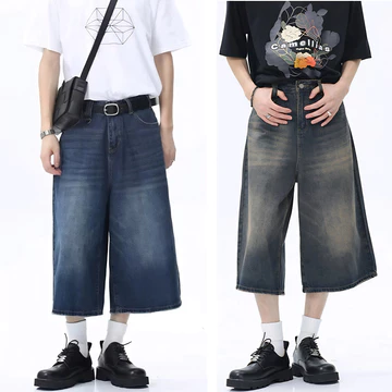 [S-5XL] Quần Short Quần Jean Nam Rời Quần Short Nam Hàn Quốc Quần Short Nữ Thời Trang Ống Rộng Quần Nam Cắt Thẳng Quần Bỏ Túi Nam
