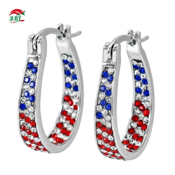 Đỏ Xanh Zircon Vòng Bông Tai Đồng Nhẹ Mạ Điện Vòng Trang Sức Nữ Ngày Độc Lập Mùa Hè Mặc Thường Ngày